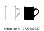 Mug icon isolated on white background. Black Silhouette and Outline Icon Illustration