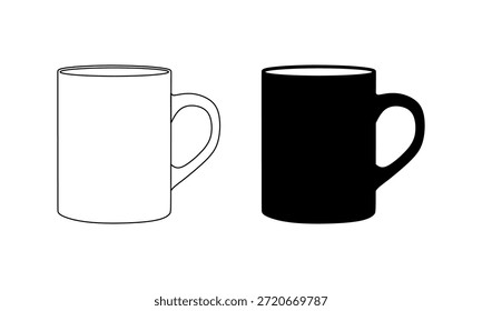 Mug icon isolated on white background. Black Silhouette and Outline Icon Illustration