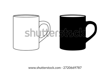 Mug icon isolated on white background. Black Silhouette and Outline Icon Illustration