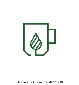 Icono de jarra con una hoja. Concepto de Eco Mug. Patrón minimalista de líneas.