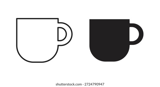 Ícone de caneca em design de linha e cores sólidas preto e branco para designs