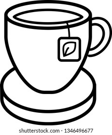 Mug icon on stand with tea bag for websites or applications.