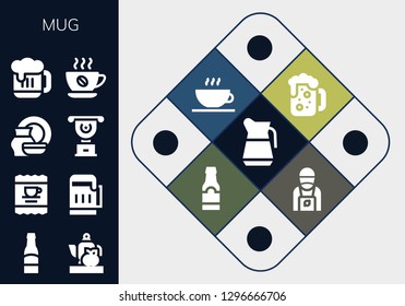  mug icon set. 13 filled mug icons. Simple modern icons about  - Beer, Teapot, Coffee, Porcelain, Cup, Coffee shop, Beer bottle, Barista
