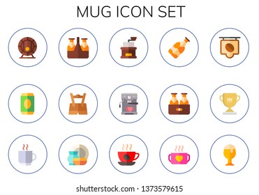 mug icon set. 15 flat mug icons.  Simple modern icons about  - beer, oktoberfest, coffee grinder, coffee machine, coffee, cup, cup, porcelain