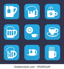 mug icon. Set of 9 filled mug icons such as dish, coffee cup, tea cup, tea