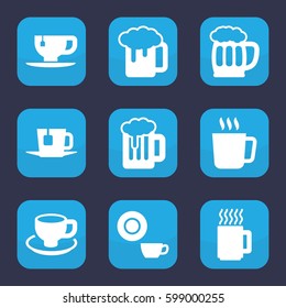 mug icon. Set of 9 filled mug icons such as dish, tea cup, coffee cup, tea