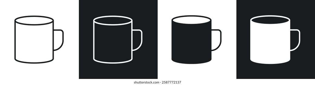 Mug icon set black and white colors. Graphic Vector icons pack