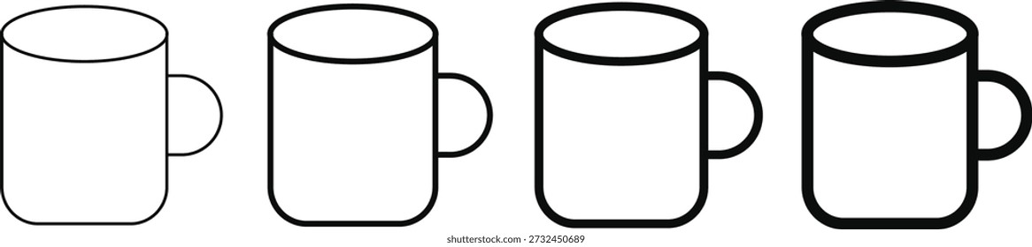 Mug Icon Set. Coffee and tea symbols. Hot drink and beverage design. Kitchenware and cafe signs. Kitchen Appliance Icons
