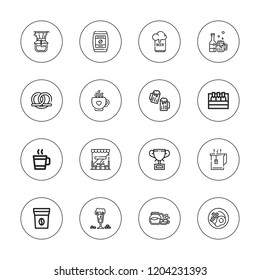 Mug icon set. collection of 16 outline mug icons with beer can, beer, breakfast, cafe, coffee bag, coffee maker, cup, hot chocolate, hot drink, oktoberfest icons.