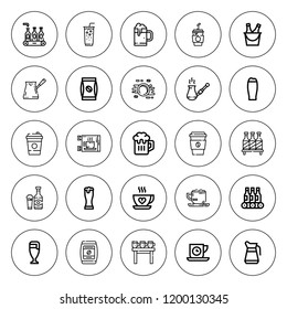 Mug icon set. collection of 25 outline mug icons with beer bottle, beer, coffee bag, coffee cup, beers, cezve icons. editable icons.