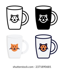 Mug icon set style collection in line, solid, flat, flat line style on white background