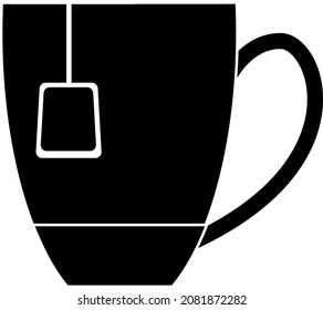 Mug icon with a tea bag, black silhouette. Highlighted on a white background. Vector illustration. A series of business icons.