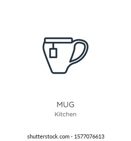 Mug icon. Thin linear mug outline icon isolated on white background from kitchen collection. Line vector sign, symbol for web and mobile