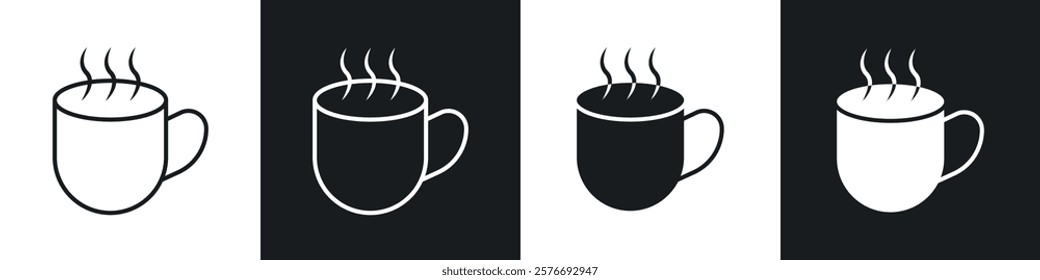 Mug icons collection in black and white solid and line style