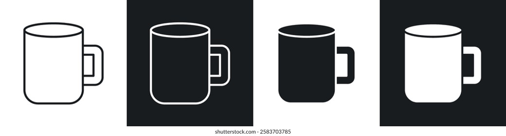 Mug icons collection in black and white filled and line versions