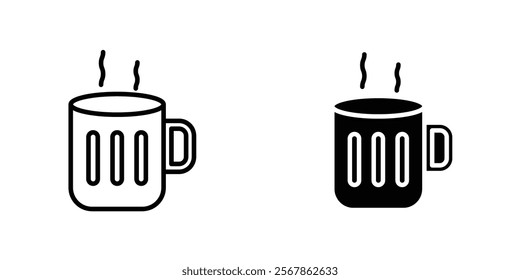 Mug icons collection in Filled flat and thin line style.