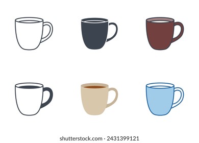 Mug icons with different styles. Coffee mug symbol vector illustration isolated on white background