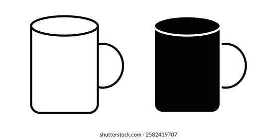 Mug icons pack vectors in black flat and strokes