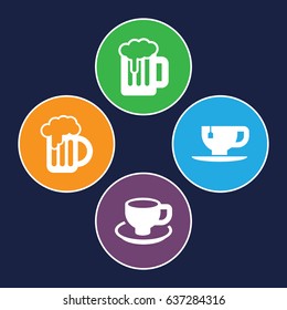Mug icons set. set of 4 mug filled icons such as tea cup, coffee cup, beer mug
