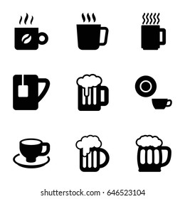 Mug icons set. set of 9 mug filled icons such as dish, coffee cup, tea cup, coffee