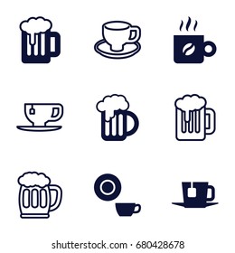 Mug icons set. set of 9 mug filled and outline icons such as dish, beer mug, tea, coffee, beer, tea cup