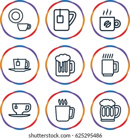 Mug icons set. set of 9 mug outline icons such as dish, tea cup, tea, coffee