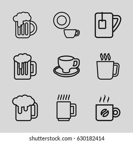 Mug icons set. set of 9 mug outline icons such as dish, coffee cup, tea cup, coffee