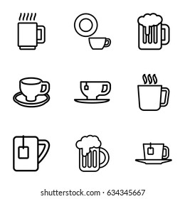 Mug icons set. set of 9 mug outline icons such as dish, tea cup, coffee cup, tea