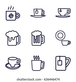 Mug icons set. set of 9 mug outline icons such as dish, tea cup, coffee cup, tea, coffee