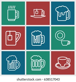 Mug icons set. set of 9 mug outline icons such as dish, coffee cup, tea cup, tea