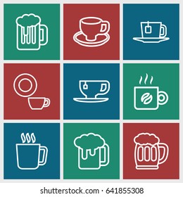Mug icons set. set of 9 mug outline icons such as dish, tea cup, coffee cup, tea, coffee