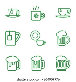 Mug icons set. set of 9 mug outline icons such as dish, tea cup, beer mug, tea, coffee