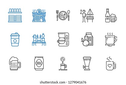 mug icons set. Collection of mug with beer, coffee, coffee cup, breakfast, coffee maker, german, pub, crockery. Editable and scalable mug icons.