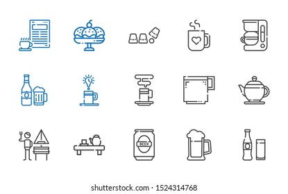 mug icons set. Collection of mug with beverage, beer, tea, german, teapot, coffee cup, coffee, coffee maker, cup. Editable and scalable mug icons.