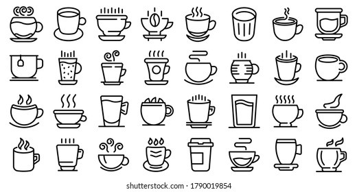 Mug icons set. Outline set of mug vector icons for web design isolated on white background