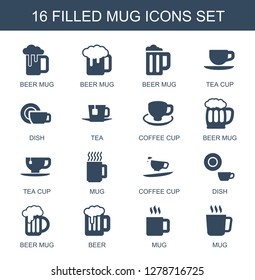 mug icons. Trendy 16 mug icons. Contain icons such as beer mug, tea cup, dish, tea, coffee cup, beer. mug icon for web and mobile.