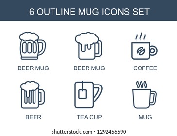 mug icons. Trendy 6 mug icons. Contain icons such as beer mug, coffee, beer, tea cup. icon for web and mobile.