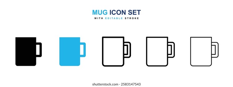 Mug icons vector collection in black and blue colors on white background