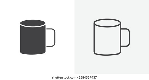 Mug icons vectors illustrations in black fill and liner versions