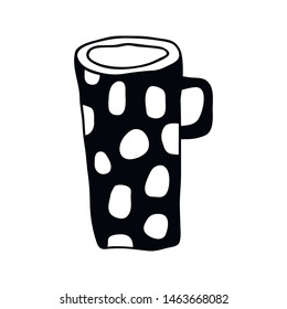 Mug. Illustration for coloring book. Tableware for drinks. Decorative element for design, printing, cards and scrapbooking