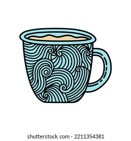 Mug illustration, Illustrated mug, Coffee mug, mountain scenery.