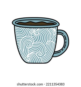 Mug illustration, Illustrated mug, Coffee mug, mountain scenery.