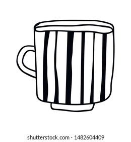 Mug. Illustration on white background. Tableware for drinks. Decorative element for design, printing, cards and scrapbooking