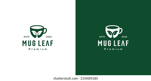 Mug leaf coffee shop logo template Vector