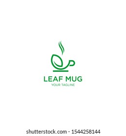 mug with leaf logo for natural restaurant / food / drink logo template