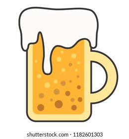 a mug of light beer with foam pouring over the edge. vector illustration in a flat icon style