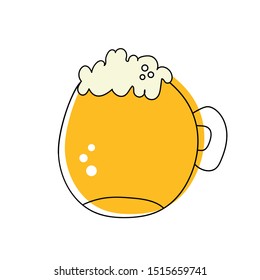 Mug of light beer with a pen and foam. flat. for menu, oktoberfest, for design, greeting card. Vector graphics