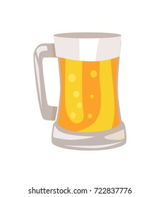 Mug of light beer vector illustration isolated on white. Traditional alcohol drink in transparent glass with handle, icon in cartoon style