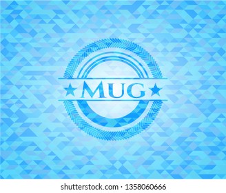 Mug light blue emblem. Mosaic background
