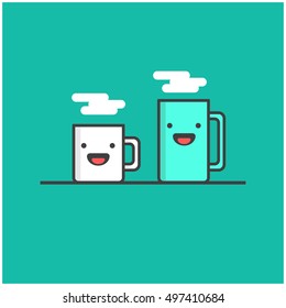 Mug (Line Art in Flat Style Vector Illustration Icon Design) With Smiley Face